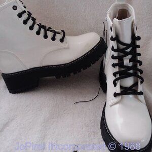 Styled Madden NYC 'Mabel Mora' Glossy White Ankle Boot Ready for the Fall Season